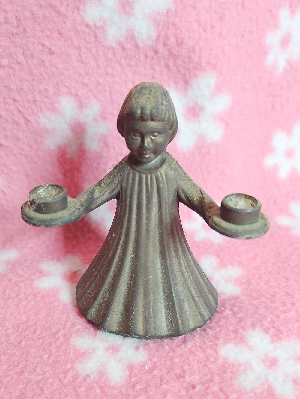 Antique-Style Metal Girl Candle Holder in Brown